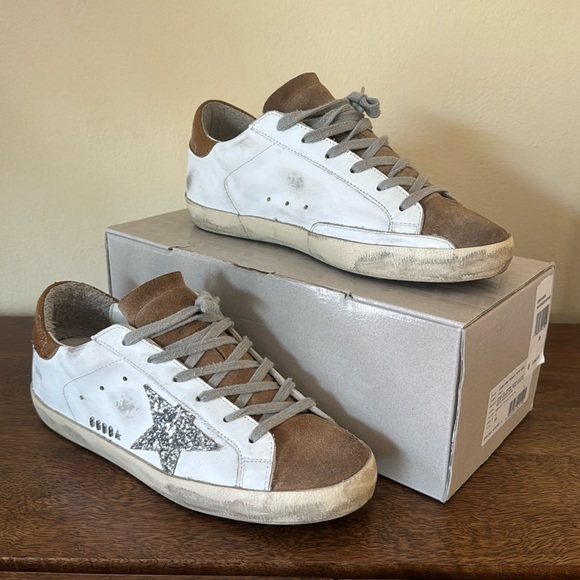 Golden Goose Super-Star Classic White Tobacco Silver Glitter Leather Shoes - 39 - Picture 2 of 15